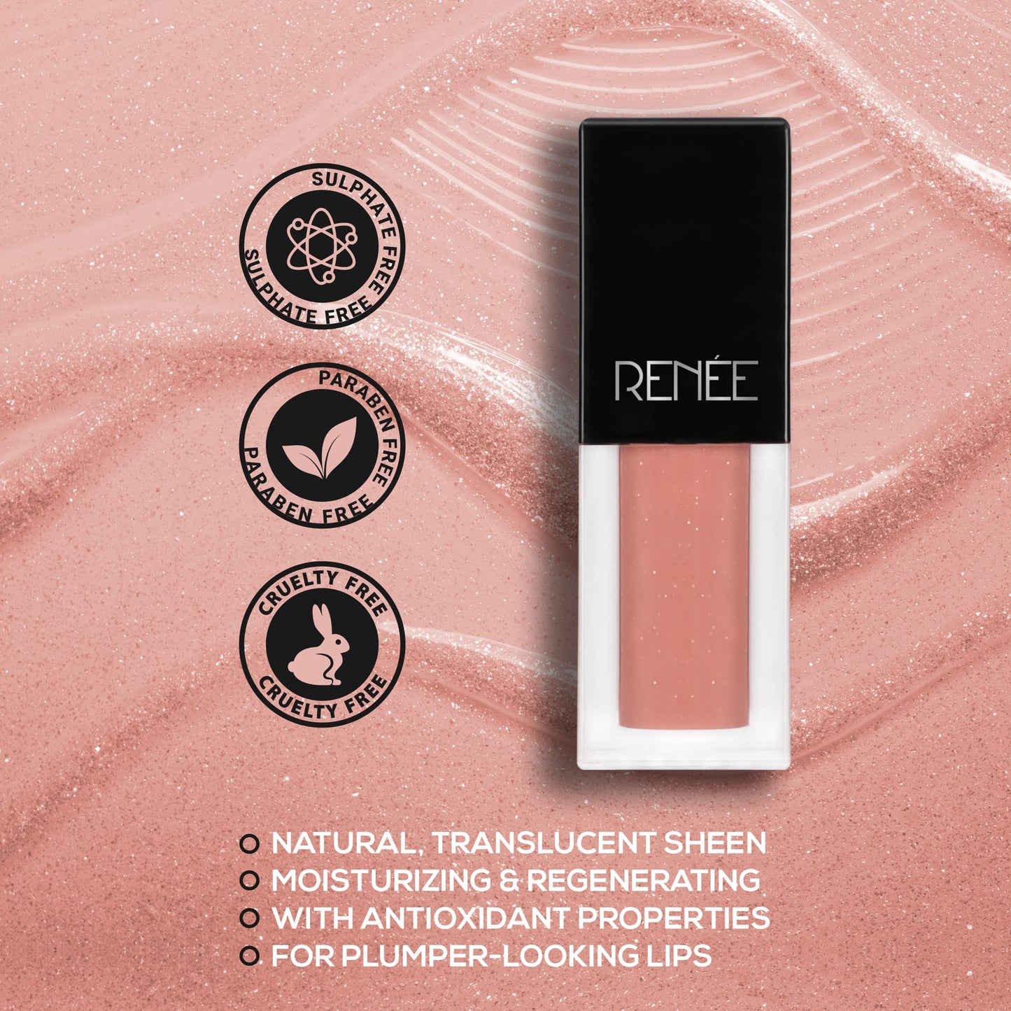 RENEE See Me Shine Lip Gloss - No Show Nude 2.5ml, Non Sticky Glossy & Non Drying Formula, Moisturizing Effect, Compact and Easy to Carry