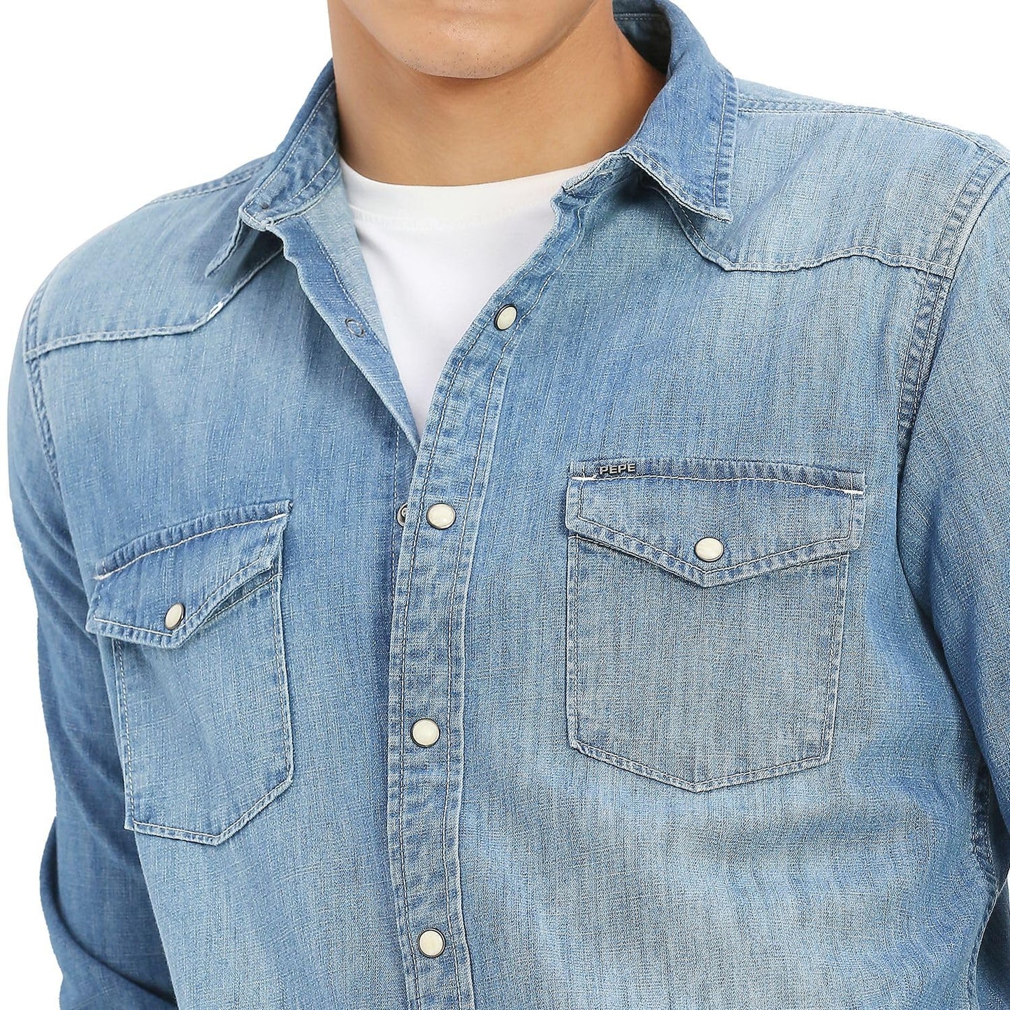 Pepe Jeans Men's Cotton Regular Fit Denim Shirts, Blue, Small