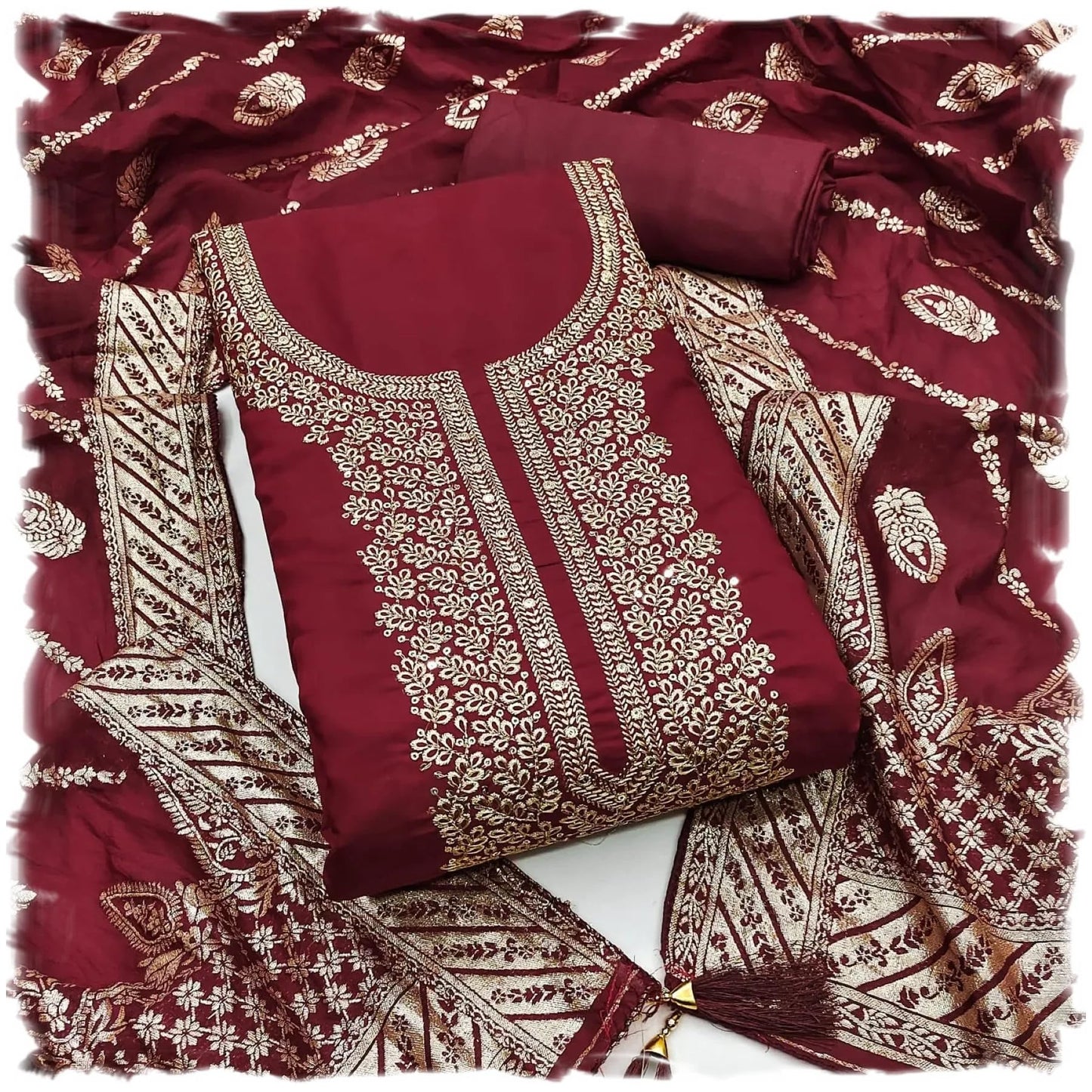 Leeli Peeri Designer Women's Roman Silk Embroidery Work Unstitched Dress Material