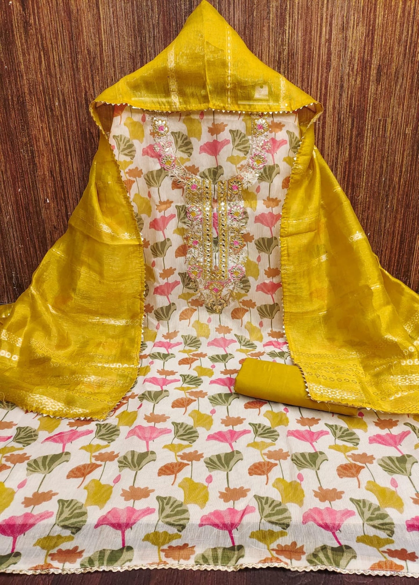 Leeli Peeri Designer Women's Simmer Silk Embroidery Work Printed Unstitched Salwar Suit Dress Material