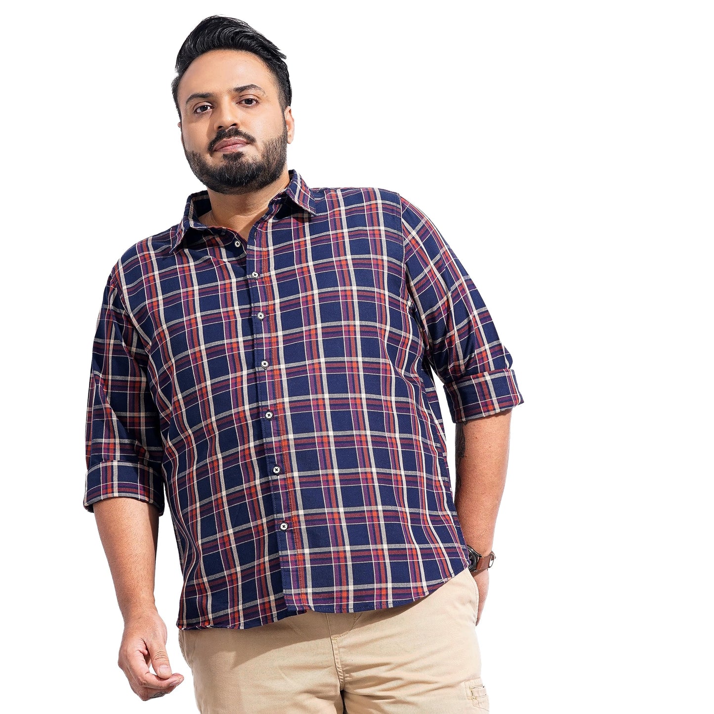 The Indian Garage Co Men's Cotton Checkered Plus Size Regular Fit Shirt (Pl-0822-Sh06-01_Navy 4XL)