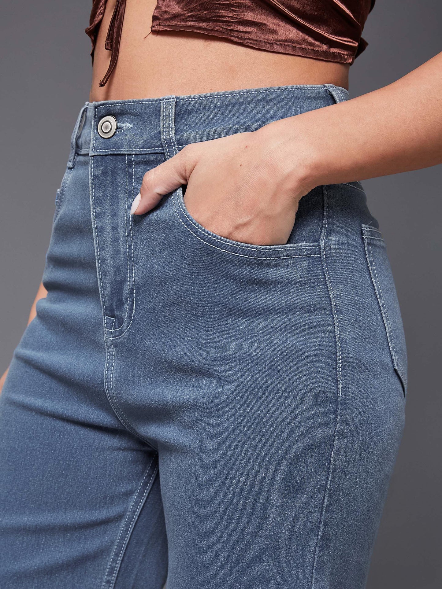 Miss Chase Women's Wide-Leg High-Rise Regular-Length Stretchable Denim Jeans (MCSS24DEN79-03-677-36, Morning Blue, 36)