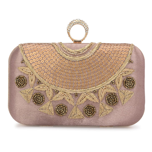 For The Beautiful You Pink Embroidered Women's Ring Clutch