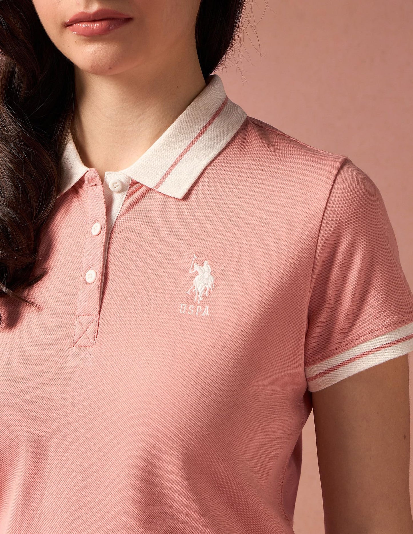 U.S. POLO ASSN. Women's Cotton Regular Fit T-Shirt (UWAW24PTS122_Peach,Large