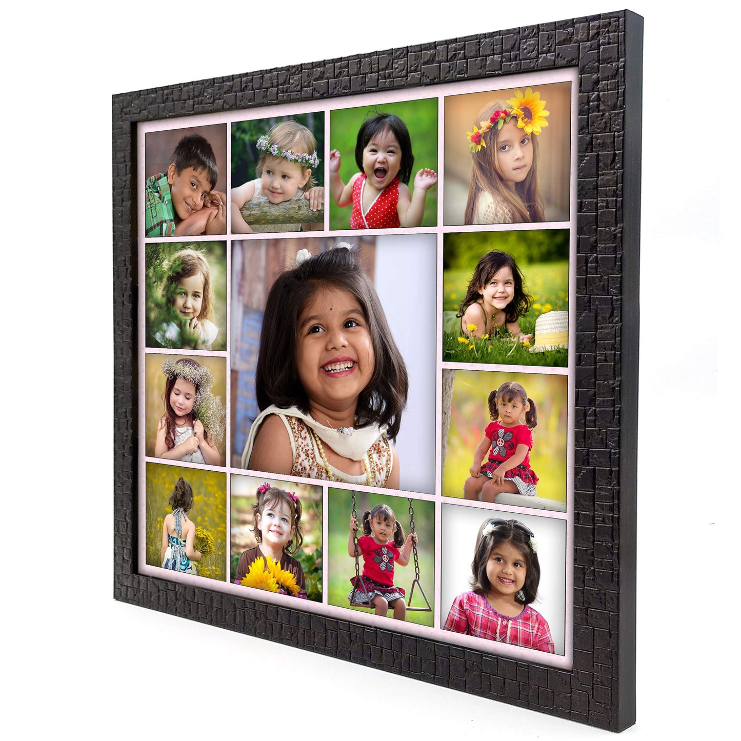AJANTA ROYAL Customised and Personalized Photo Frame for Wall | Custom Collage Picture Frame with Photo Upload | 13-Photos Wall Hanging Wooden Frame (12 X 12 Inch, Copper Brown)