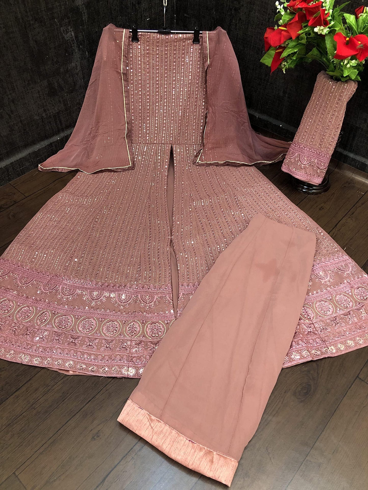 RUDRAPRAYAG Women's Maxi Anarkali Dress (122-PINK_Pink_Free Size)