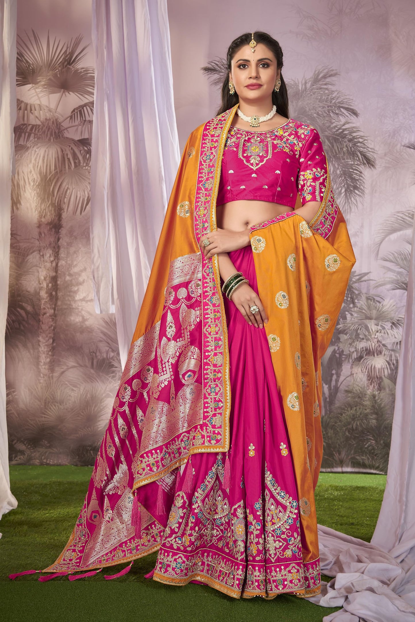 MANOHARI Banarasi Silk Woven Saree With Heavy Embroidery Blouse Piece_Mn1877 - Women, Yellow