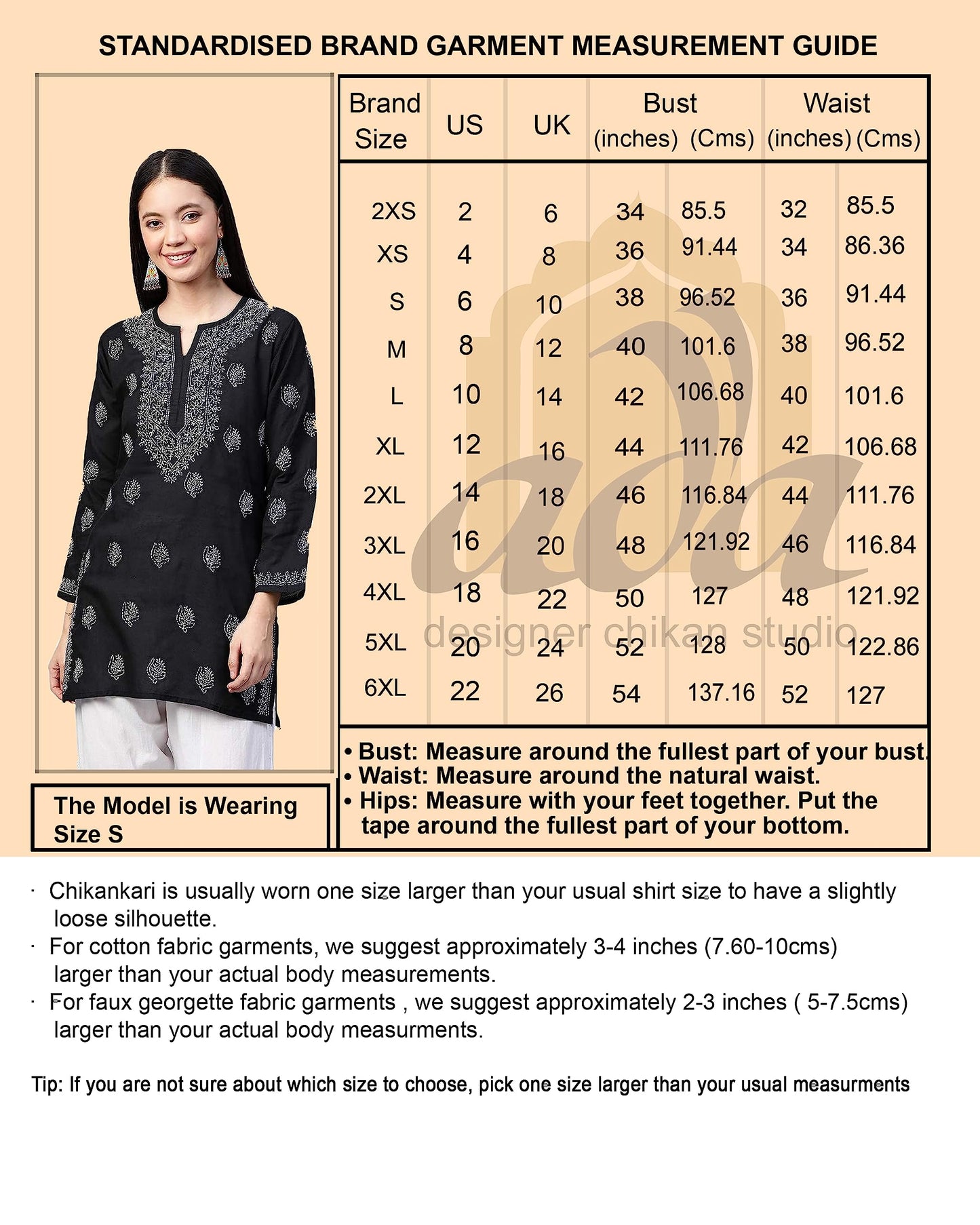 Ada Hand Embroidered Lucknowi Chikankari Cotton Straight Short Top Kurti for Women Black A911378 (L)