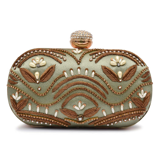 For The Beautiful You Green Embroidered Women's Clutch (cp-127)