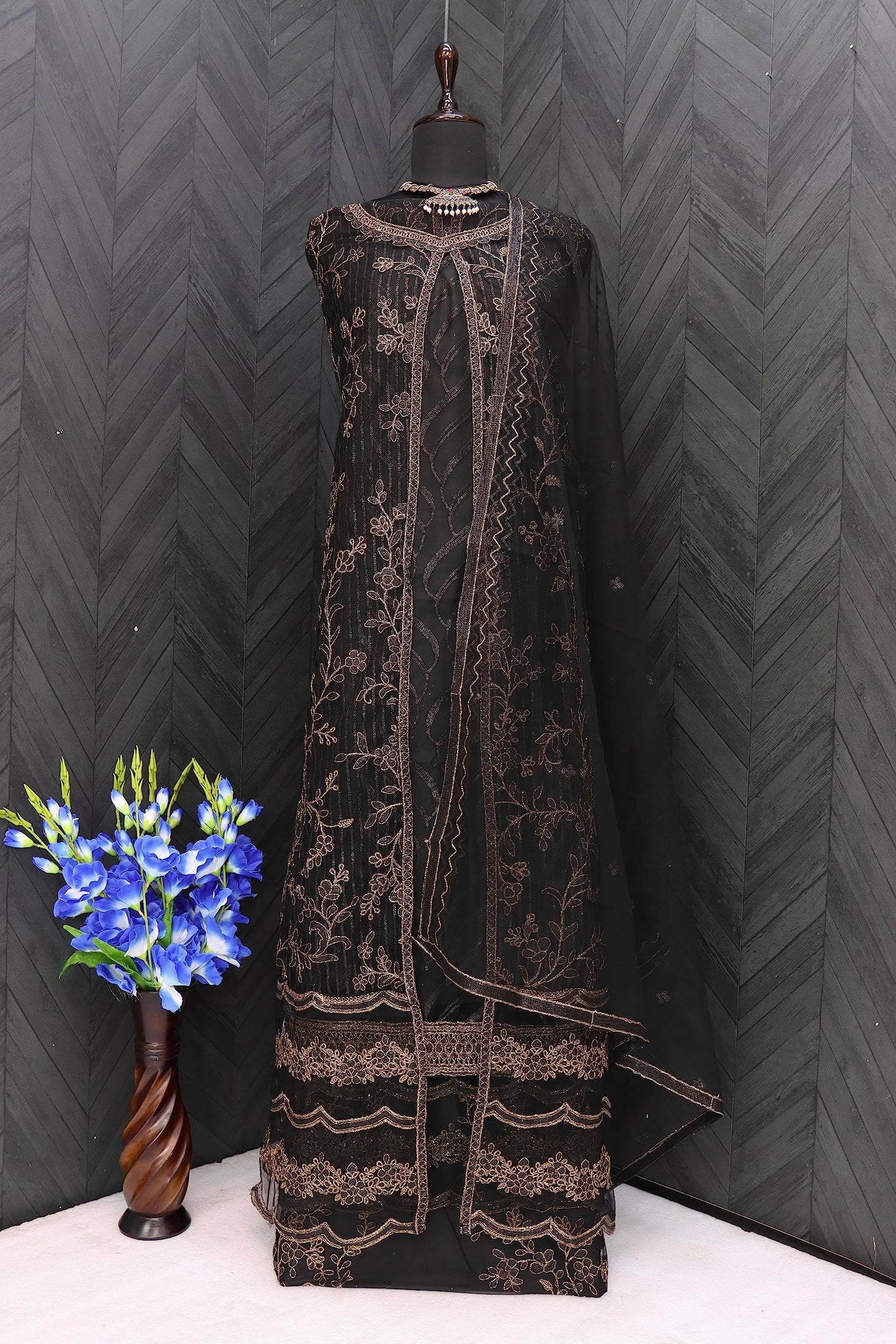 RUDRAPRAYAG Anarkali Net and Satin Straight Suits for Women | Semi stitched Embroidered Dress for Women | Gown With Dupatta for Women 2023 | Gown in Clothing & Accessories