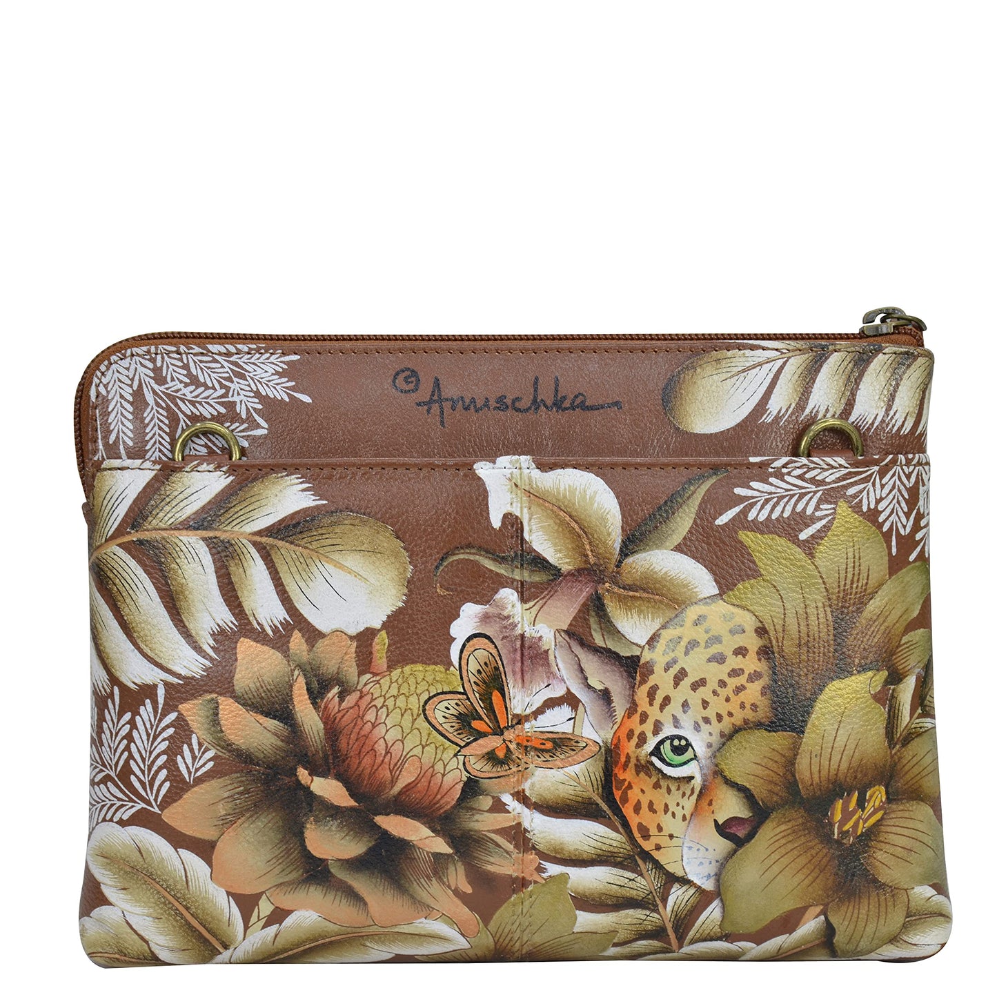 Anuschka Women’s Hand-Painted Genuine Leather Three-In-One Clutch - Cleopatra's Leopard Tan