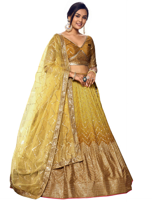 Zeel Clothing Women's Zari & Sequins Embroidered Art Silk New Semi-Stitched Lehenga Choli With Dupatta (5057-Yellow-Womens-Lehenga-Choli-Latest; Free Size)