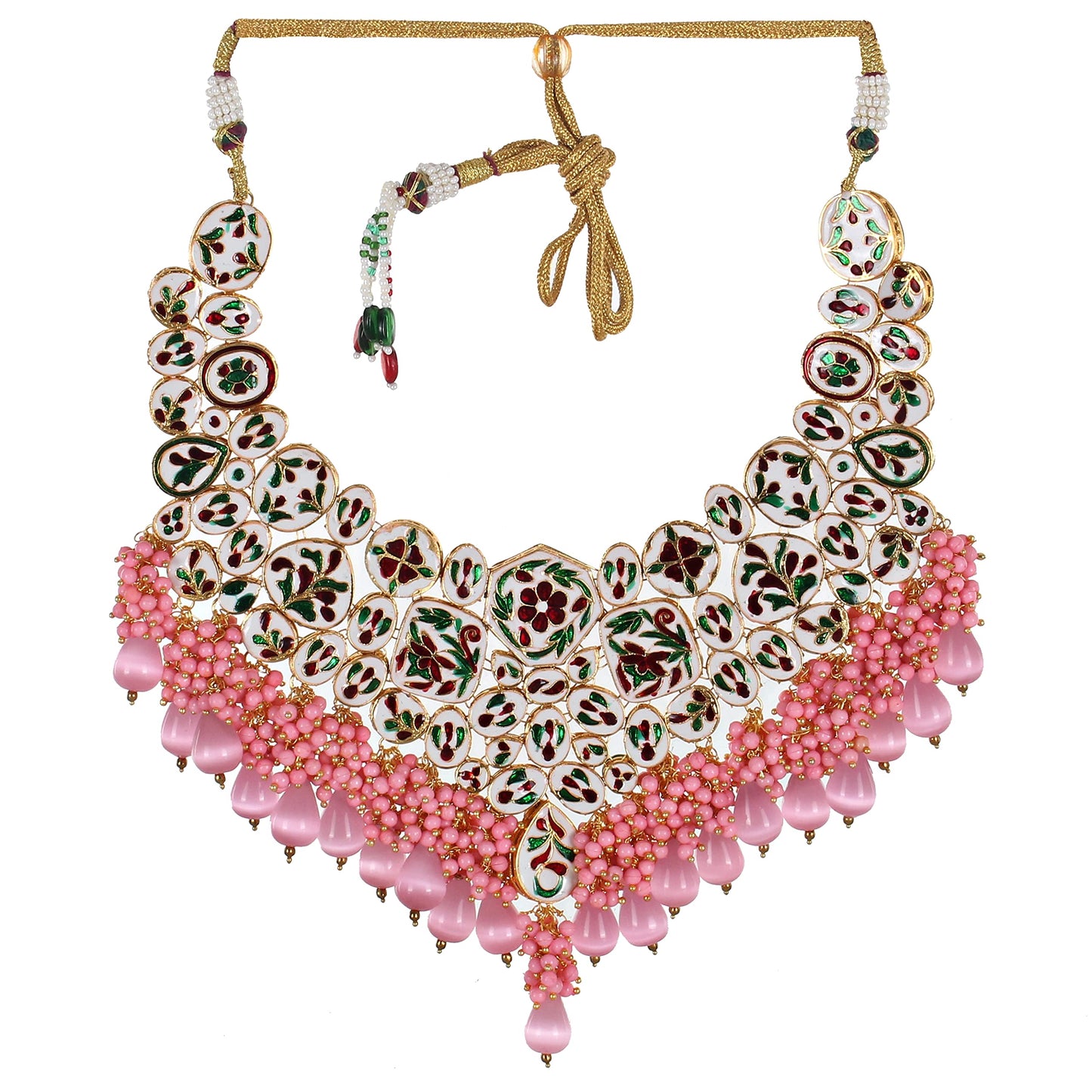 Lucky Jewellery 18K Gold Plated Pink Color Kundan Stone/Uncut Kundan/Dibbi Kundan/Meena Kundan/Lucknow Kundan with Monalisa Drop Bridal Set for Girls & Women (5910-M4SK-1574-PK)