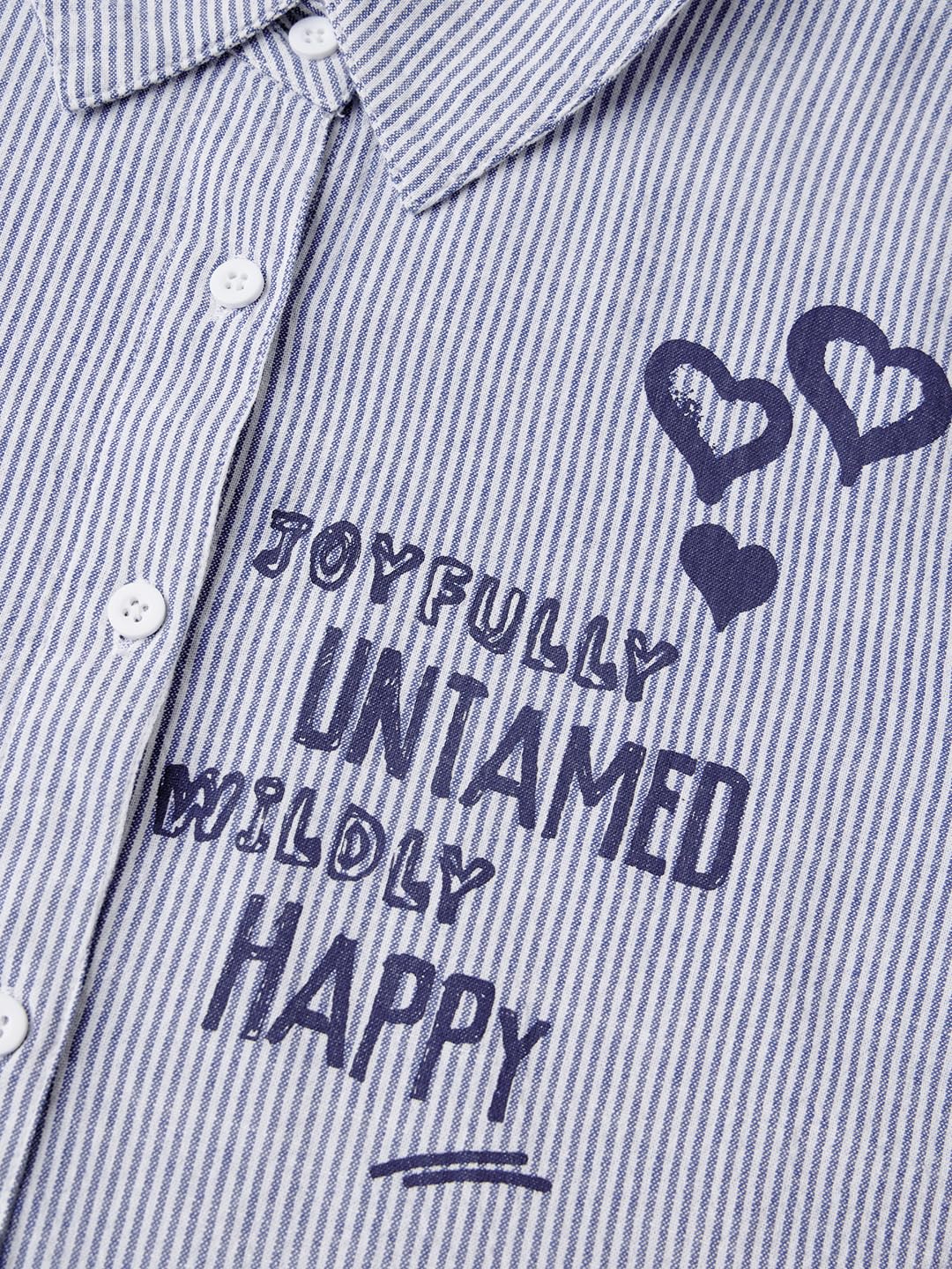 The Souled Store Popeye Collection: Happy Olive Women and Girls Full Sleeves Collared Neck Button Front Blue Printed Cotton Viscose Blend Oversized Fit Boyfriend Shirts