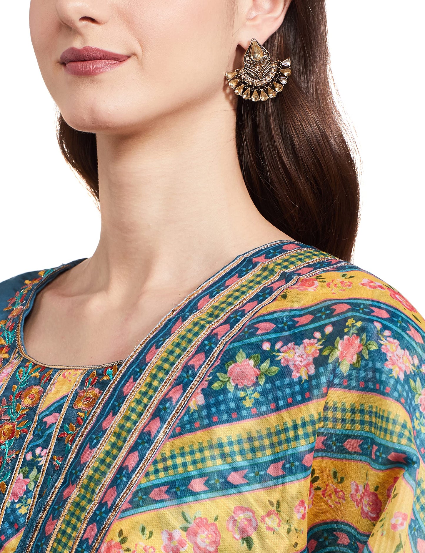 BIBA Women's Ethnic Blue Cotton Kurta Suit Set (Size_3XL)