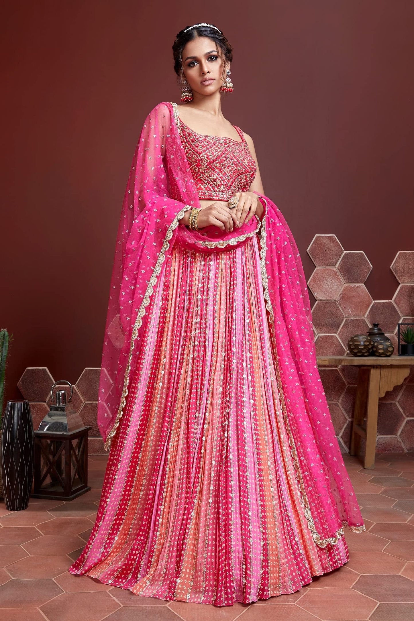 Zeel Clothing Women's Silk Embroidered Semi-Stitched Lehenga Choli for Women with Dupatta (108-Pink-Wedding-Bridal-Latest-Lehenga; Free Size)