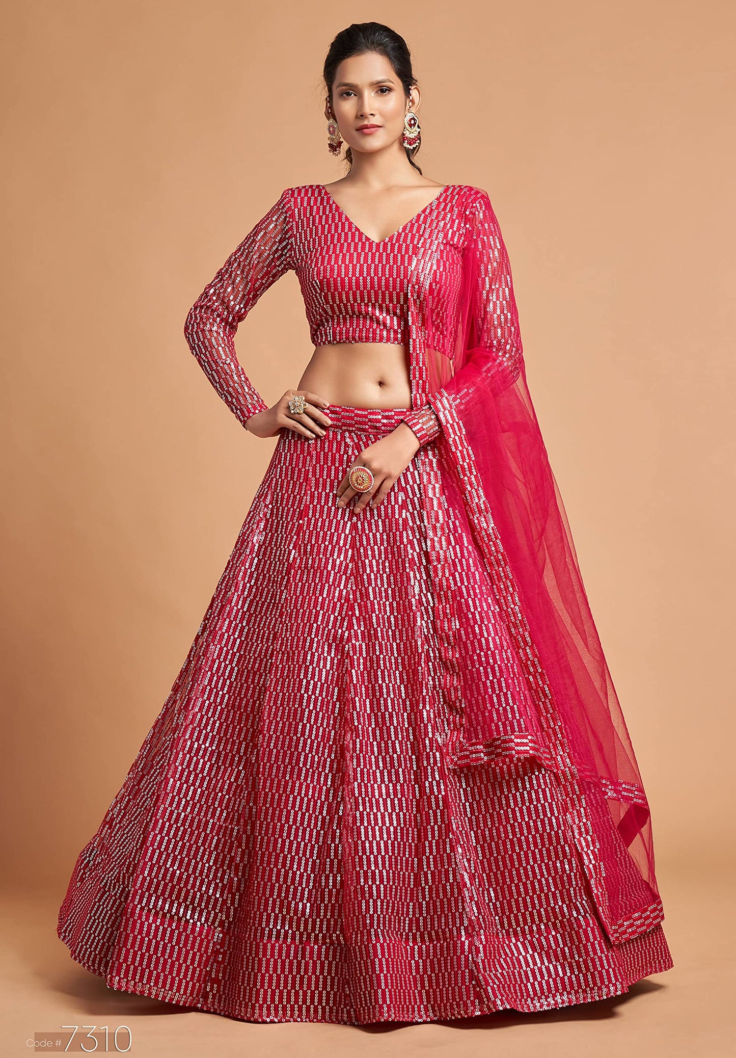 Zeel Clothing Women's Net Embroidered Semi-Stitched New Bridal Lehenga Choli with Dupatta (7310-Pink-Wedding-Girlish-Latest-Lehenga; Free Size)