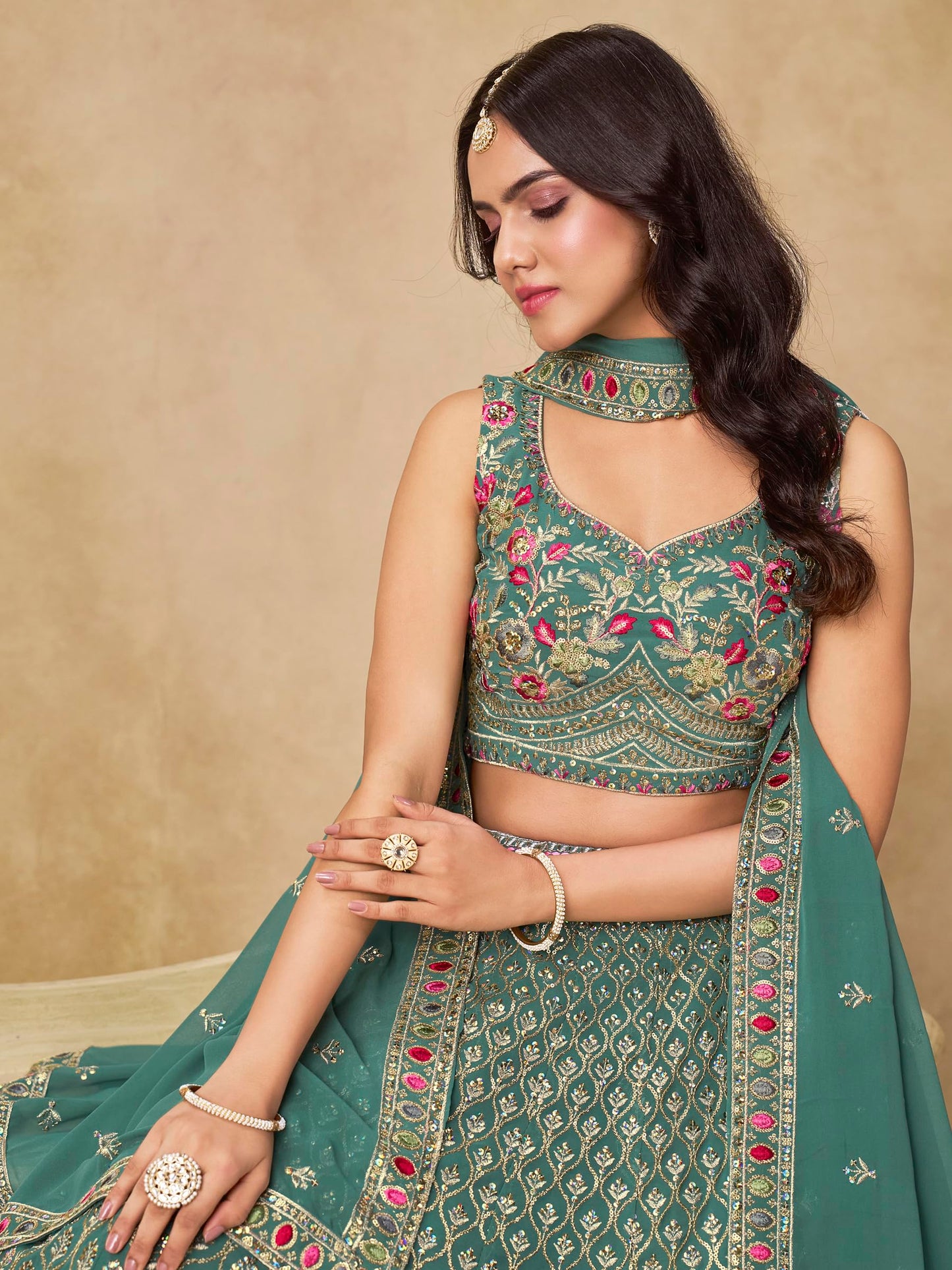 Zeel Clothing Women's Sequins and Thread Embroidered Work Georgette Lehenga Choli With Dupatta (5134-Women-Lehenga-Choli-Latest; Free size) (Blue)