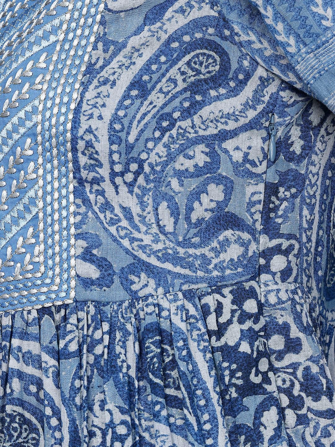 Aarke Ritu Kumar Blue Pashmina Round Neck Kurta With Pant And Dupatta