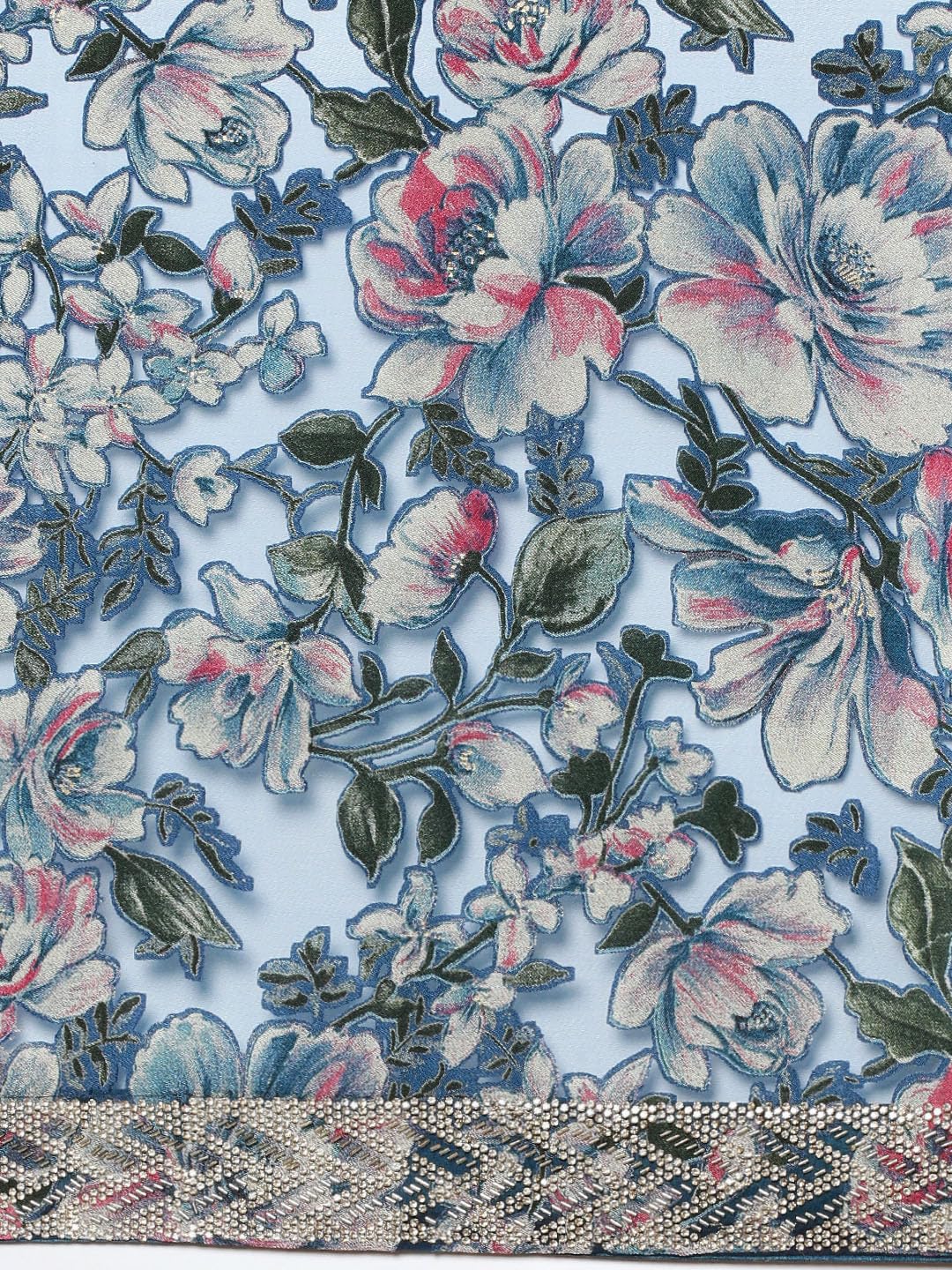 MOHEY Blue Organza EMBROIDERY|Cutdana|Printed|Stone Saree for Women