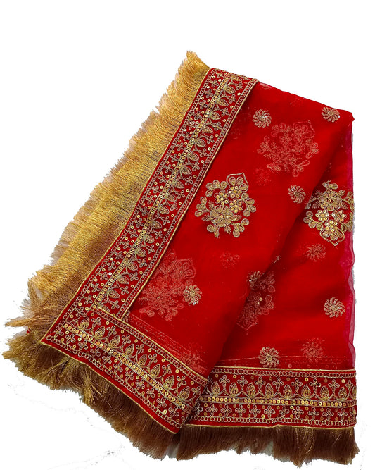 asha chunri house Women Net Red Bridal Dupatta With Border 2.05 Mtr