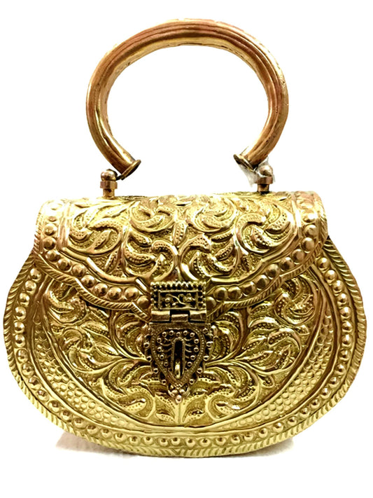 Trend Overseas Golden Hnadle clutches Vintage Handmade Brass Handbag for women party Bride marriage clutch