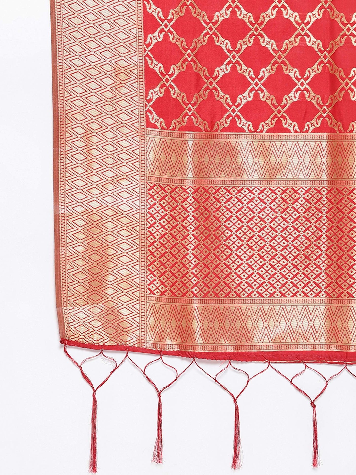 Lilots Women's Banarasi Silk Jacquard Woven Dupatta Gorgeous Printed Chunni (Red), Free Size