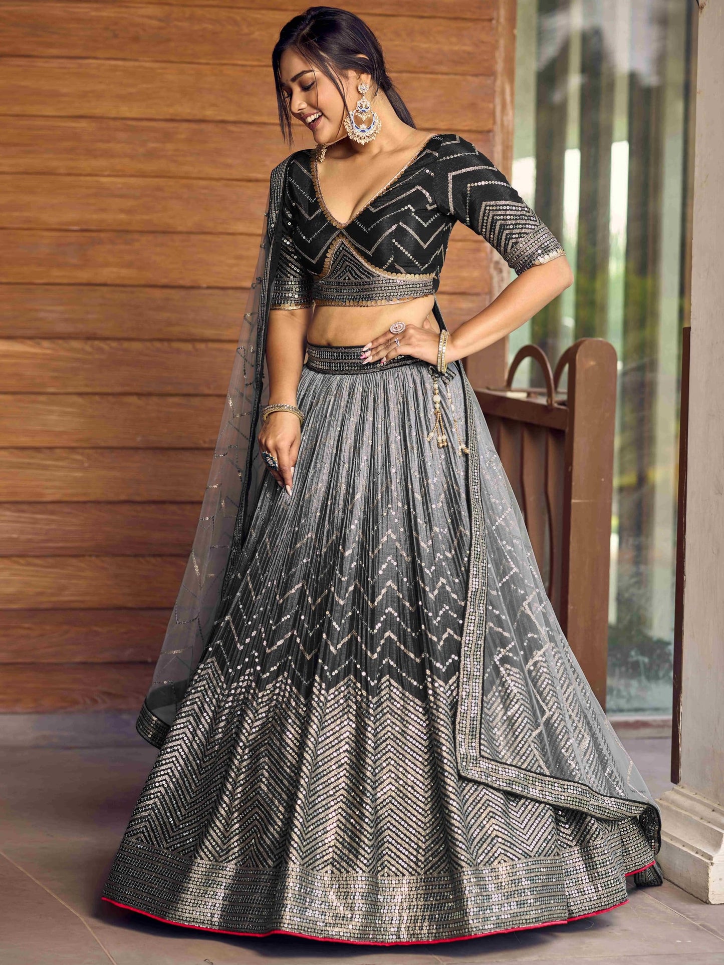 Zeel Clothing Women's Zari & Sequins Embroidered Art Silk New Semi-Stitched Lehenga Choli With Dupatta (5057-Black-Womens-Lehenga-Choli-Latest; Free Size)