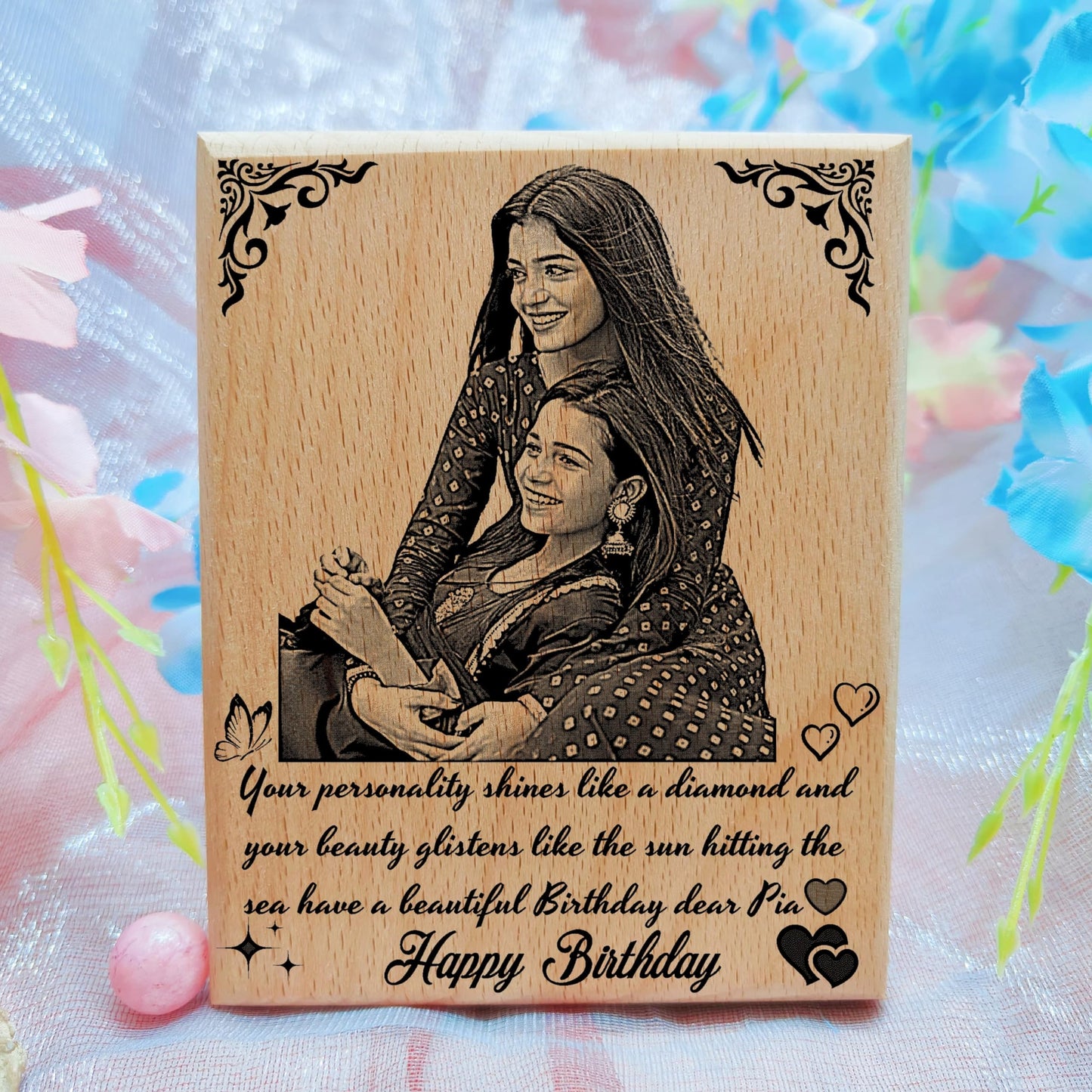 Giftairs Birthday Personalized Laser Engraved Wooden Photo Frame For Best Friends (4X5 Inchrectangular, Wall Mount)
