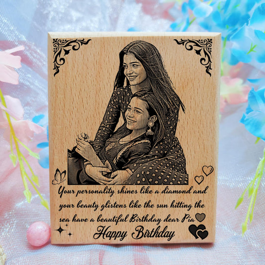 Giftairs Birthday Personalized Laser Engraved Wooden Photo Frame For Best Friends (4X5 Inchrectangular, Wall Mount)