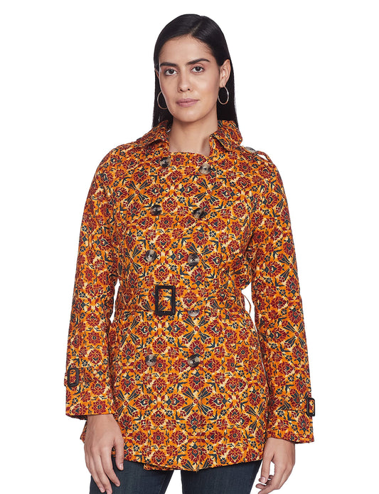 Rangriti Women Mustard Cotton And Flex A Line Jacket_34
