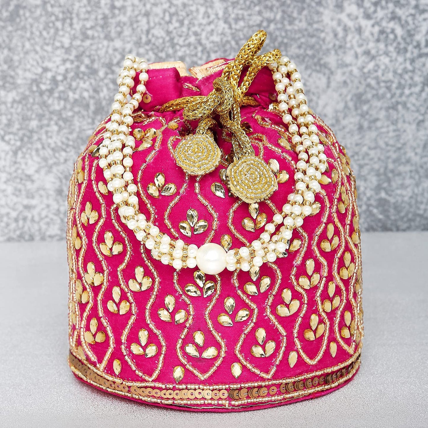 Peora Rani Pink Potli Bags for Women Evening Bag Clutch Ethnic Bride Purse with Drawstring(P88RP)