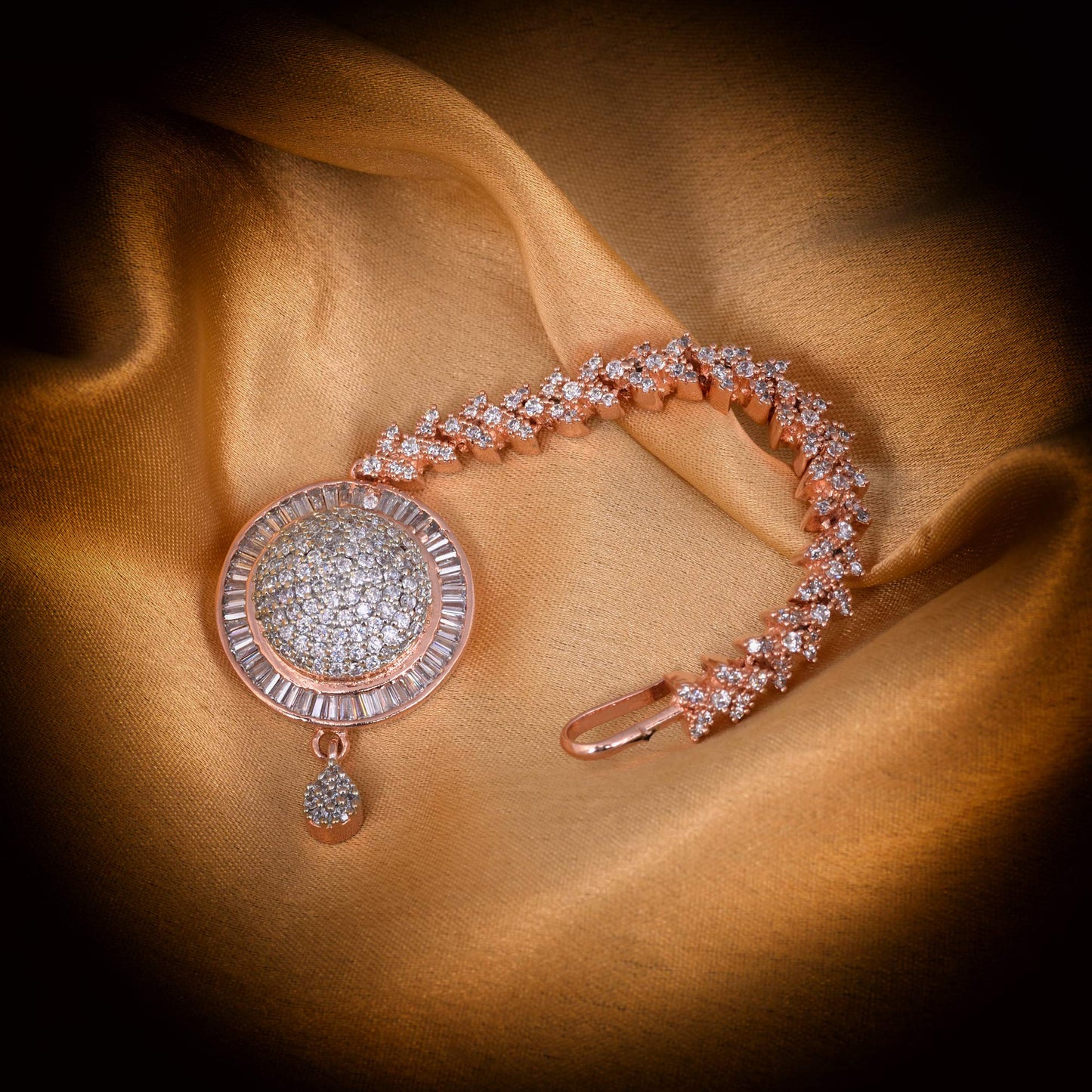 Saraf RS Jewellery-Unique Diamond clustered Maang Tikka round shaped Rose AD studded for Women & Girls