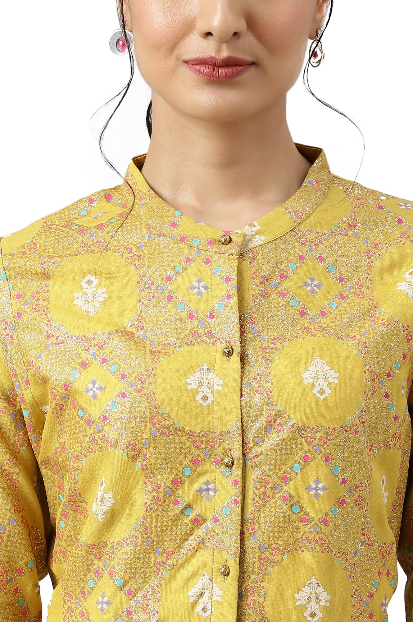 W for Woman Yellow Button Down A-line Kurta