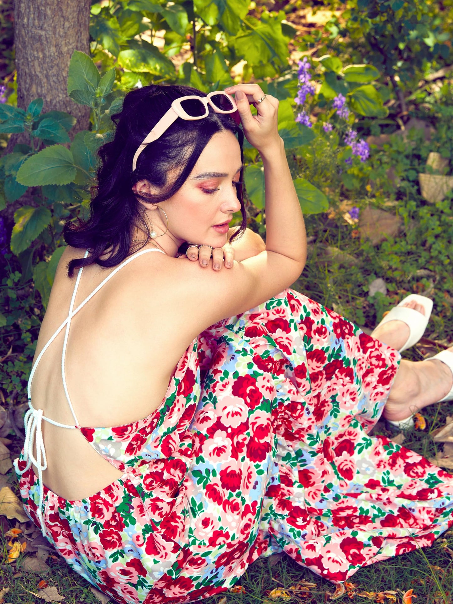 SASSAFRAS Women's Poly Crepe Maxi Full Length Casual Dress (SFDRSS11308_Red