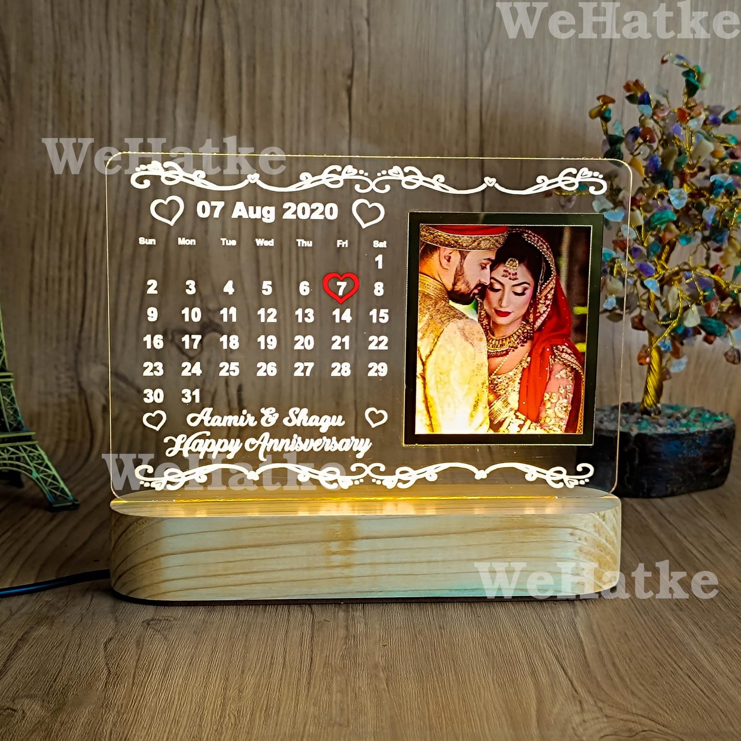 WEHATKE Customized/Personalized 3D Illusion Calendar Photo Frame With Name Date And Photo | Best wedding/Marrige anniversary Gift For Couple, Husband or Wife