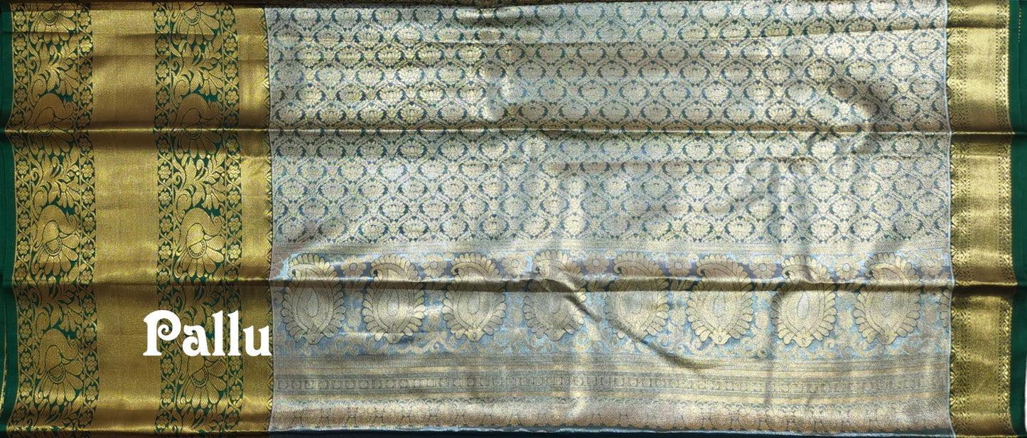 VFCollections Women's Kanchipuram Silk Pure Pattu Sarees With Blouse (Vfc135-8), Pink,Green