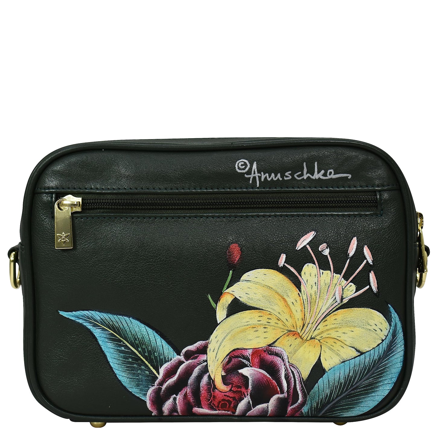 Anuschka Women’s Hand-Painted Genuine Leather Twin Top Messenger - Vintage Floral