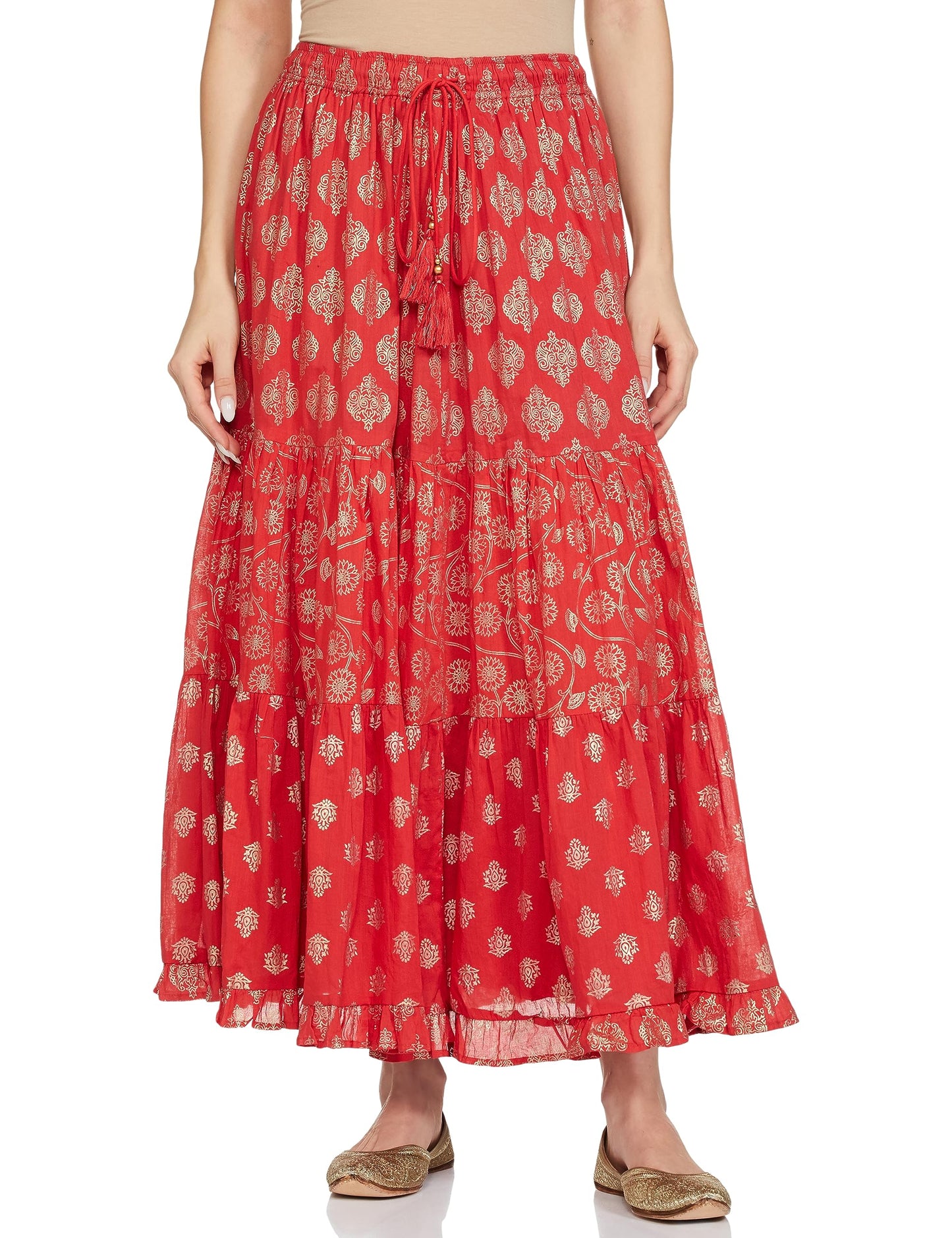 BIBA Women Printed Flared Mix and Match(Color ME16322_Orange_L)