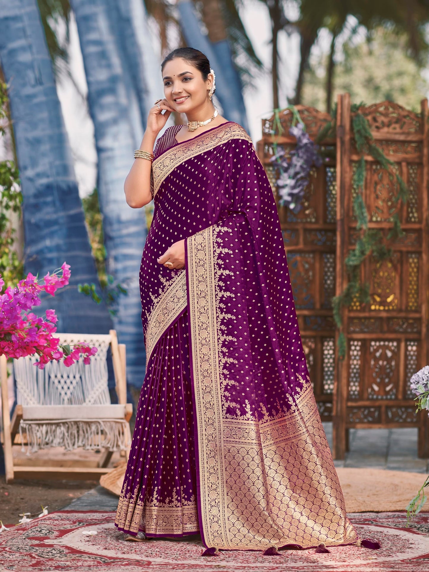 MANOHARI Women's Most Trendy Banarasi Satin Silk Woven Purple Saree With Heavy Jacquard Work Saree With Blouse Piece_MN1996