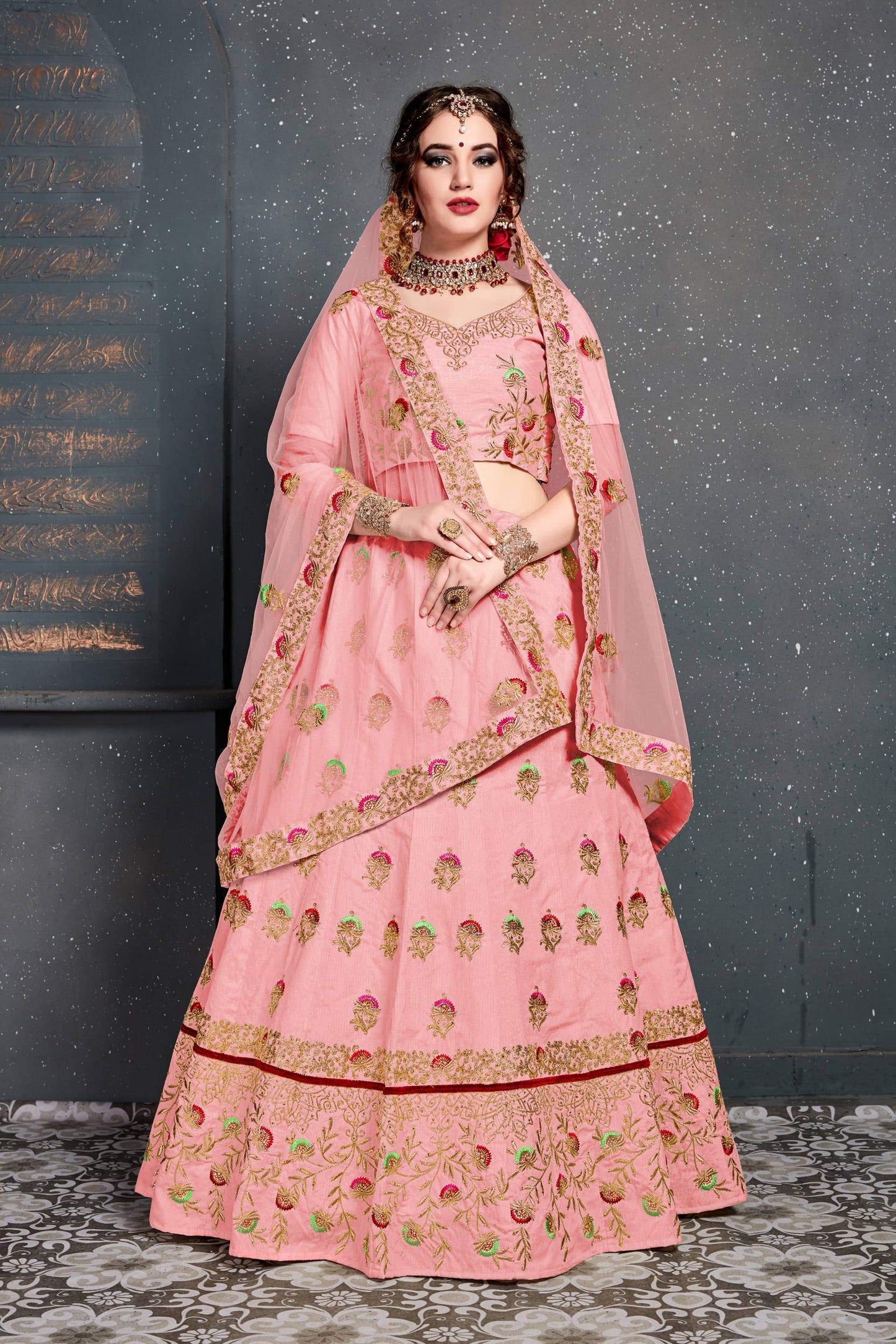 Zeel Clothing Women's Silk Semi stitched Lehenga Choli (7209-Baby Pink_Pink_Free Size)