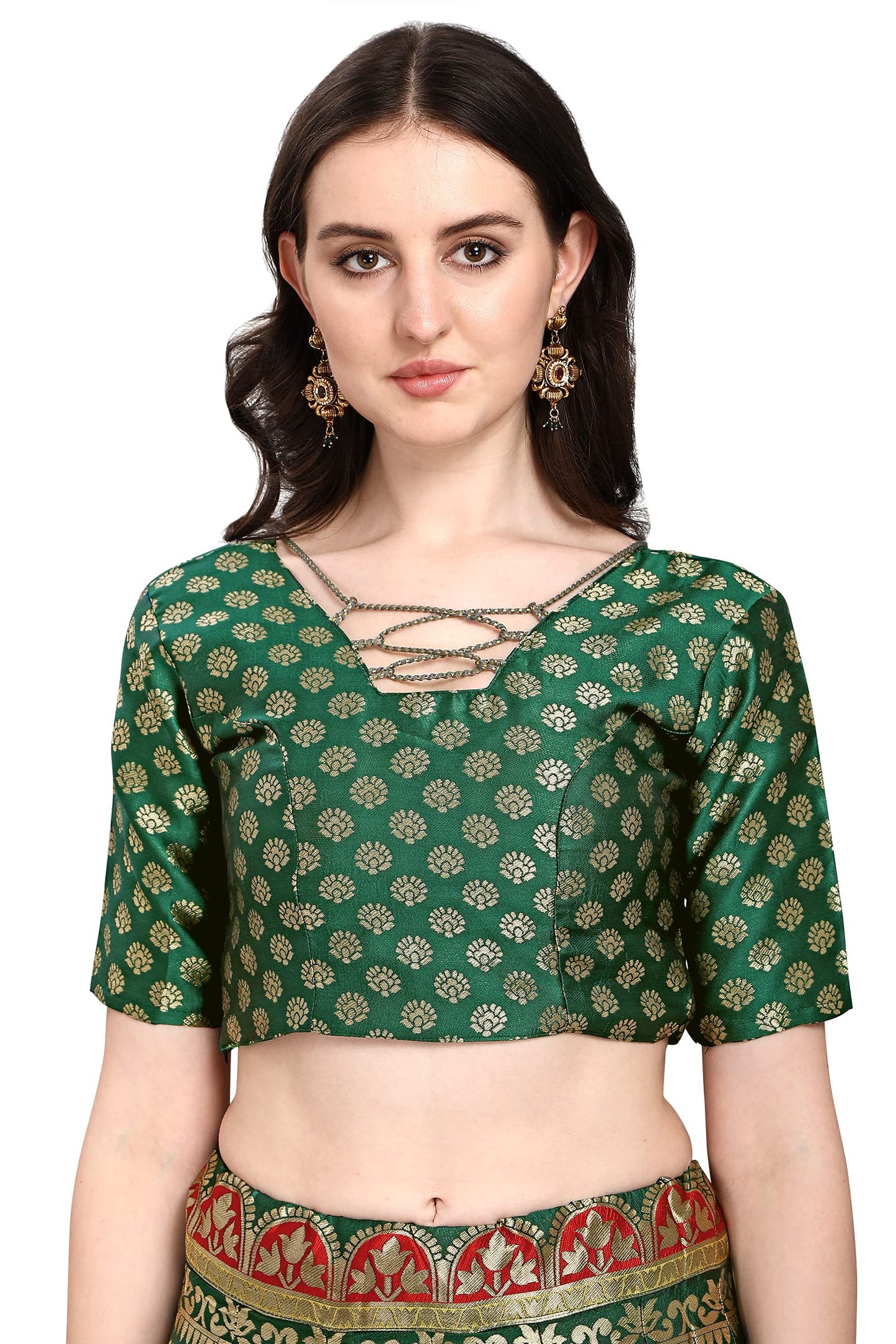 PURVAJA Women's Jacquard Semi-Stitched Lehenga choli (Kalash-D-Green_Green_Free Size)