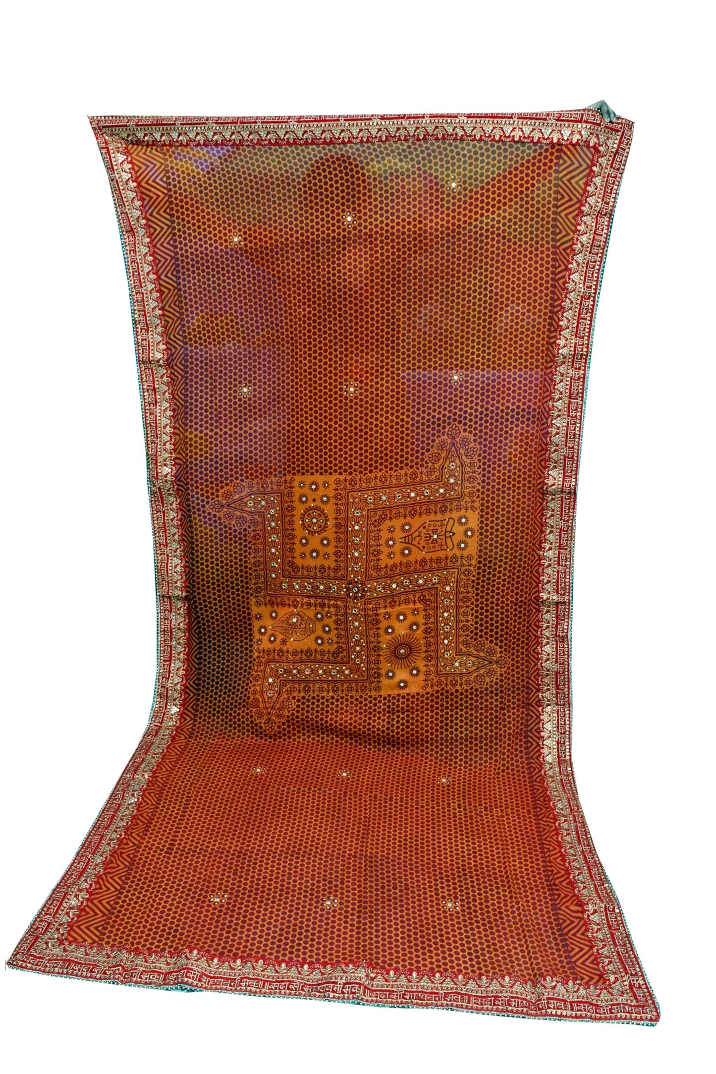 Fashion & Heritage Traditional Uttarakhand Orange Pichora for Women's | Embroidered Chiffon Pichoda | Ethnic Bridal Wear Pichodi | Lightweight Dupatta for Festivals & Weddings
