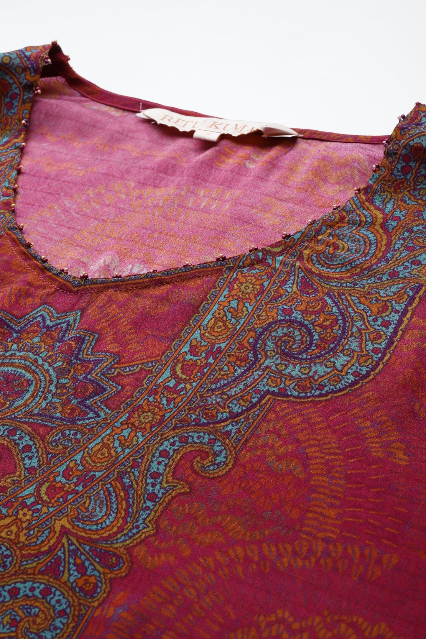 Ritu Kumar Pink Aboriginal Kaftan Dress with Camisole