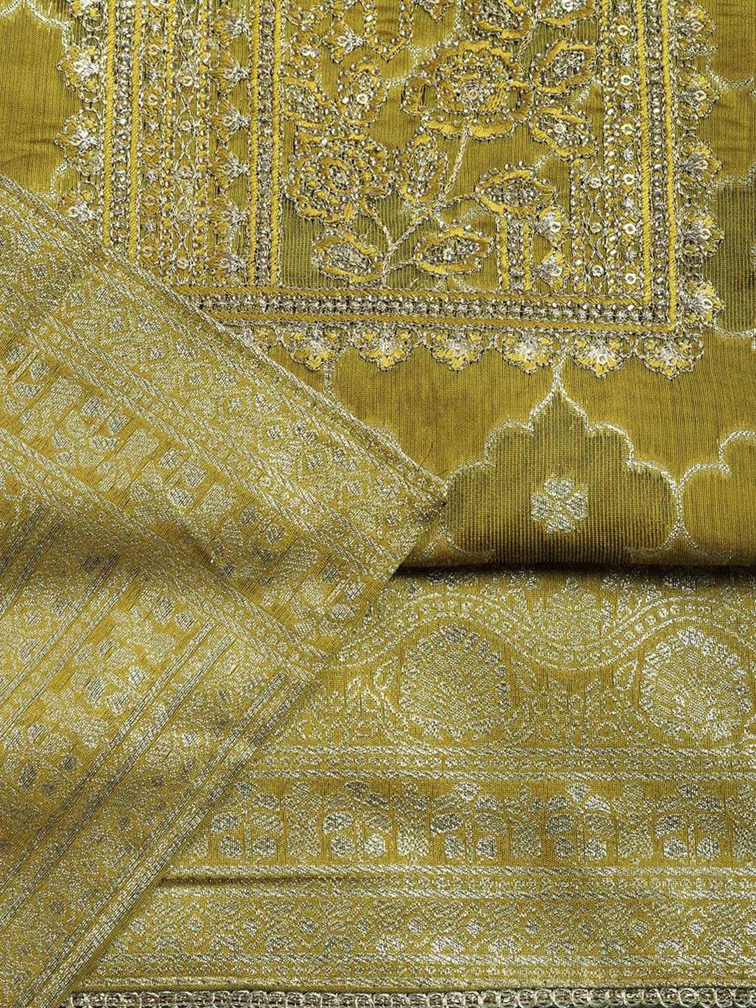 Meena Bazaar Printed Cotton Unstitched Kurta with Bottom & Dupatta