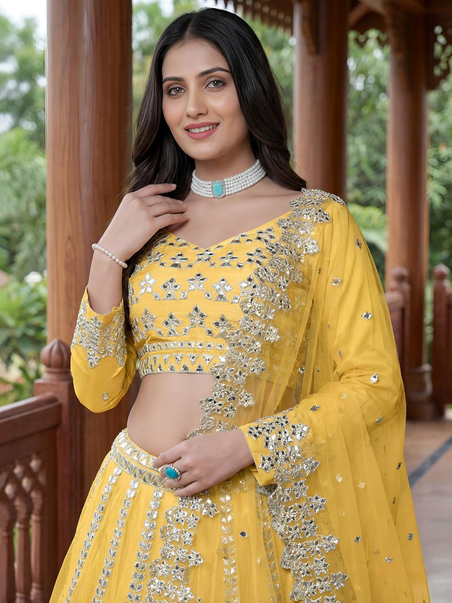 Zeel Clothing Women's Foil Embroidered Net Lehenga Choli With Dupatta (5029-Yellow-Women-Lehenga-Choli-Set, Free size)