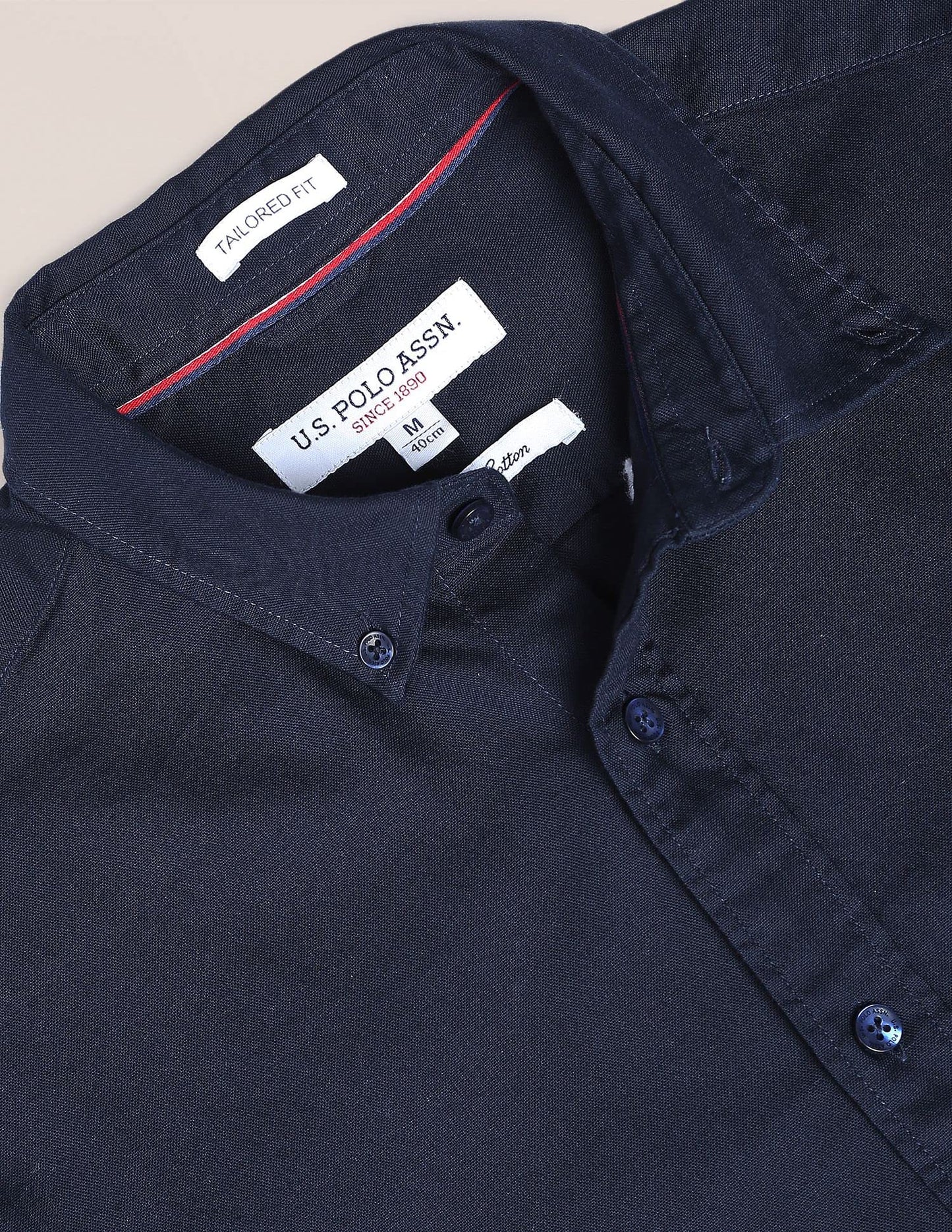 U.S. POLO ASSN. Men's Solid Slim Fit Shirt (USSHTFX0105_Navy