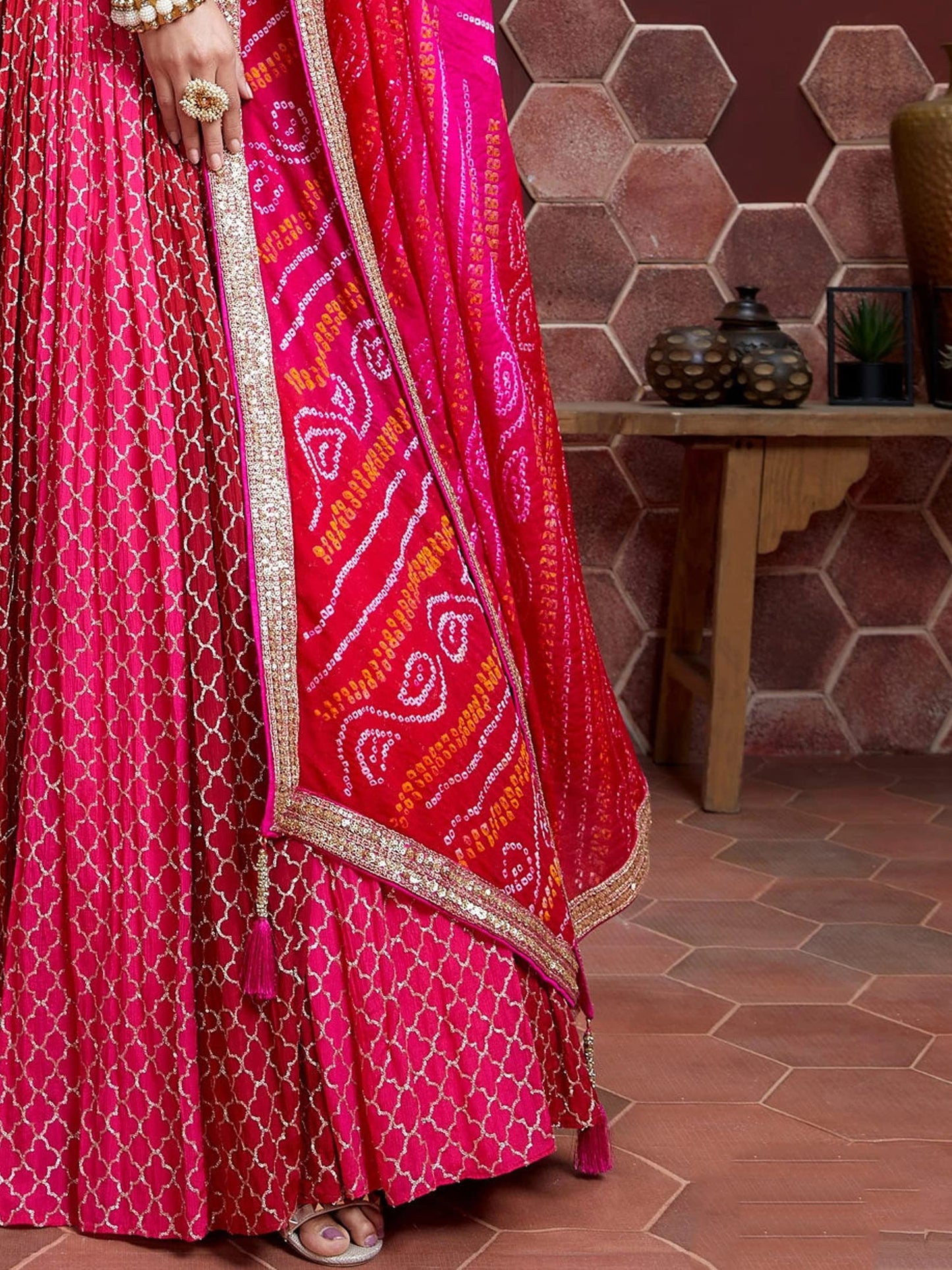 Zeel Clothing Women's Chinnon Silk Embroidered Fabric Semi-Stitched Lehenga Choli with Dupatta (105-Pink-New-Bridal-Latest-Lehenga; Free Size), Customizable Length