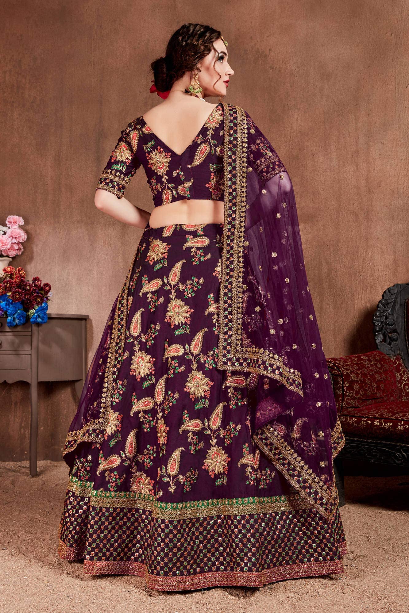 Zeel Clothing Silk Purple Bridal Semi Stitched Lehenga Choli For Women And Girls (7034-Purple-New-Wedding-Bridal-Heavy-Lehenga;Free Size)