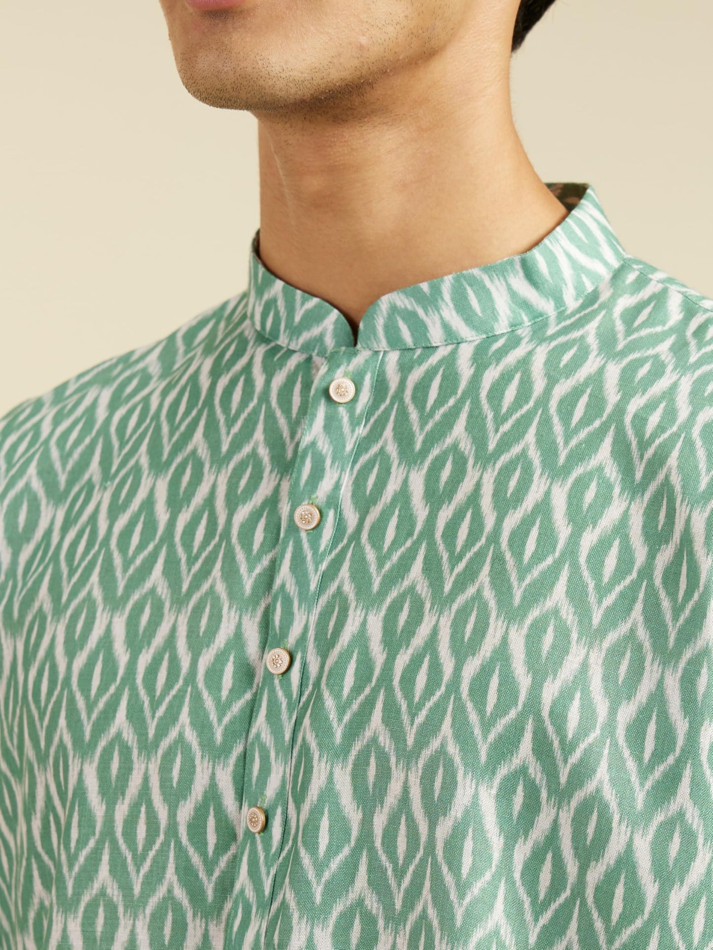 DIWAS BY MANYAVAR Men's Cotton Blend Printed Kurta (Green,M)